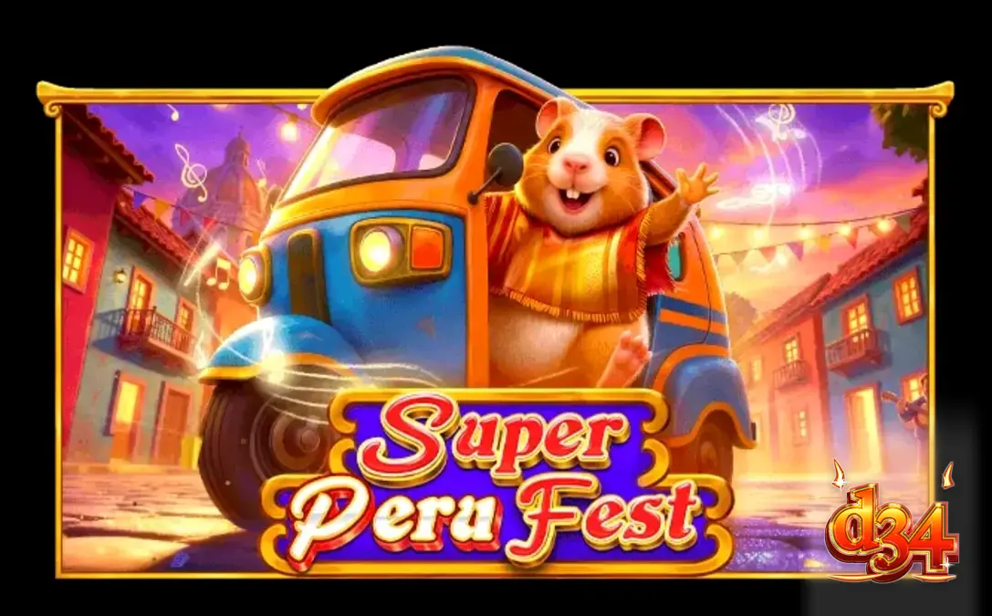 Cena festiva e colorida do jogo de slot Super Peru Fest com elementos da cultura peruana.